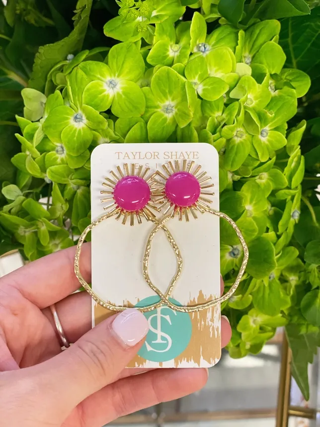 Colorful Sunburst Hoops-Hot Pink