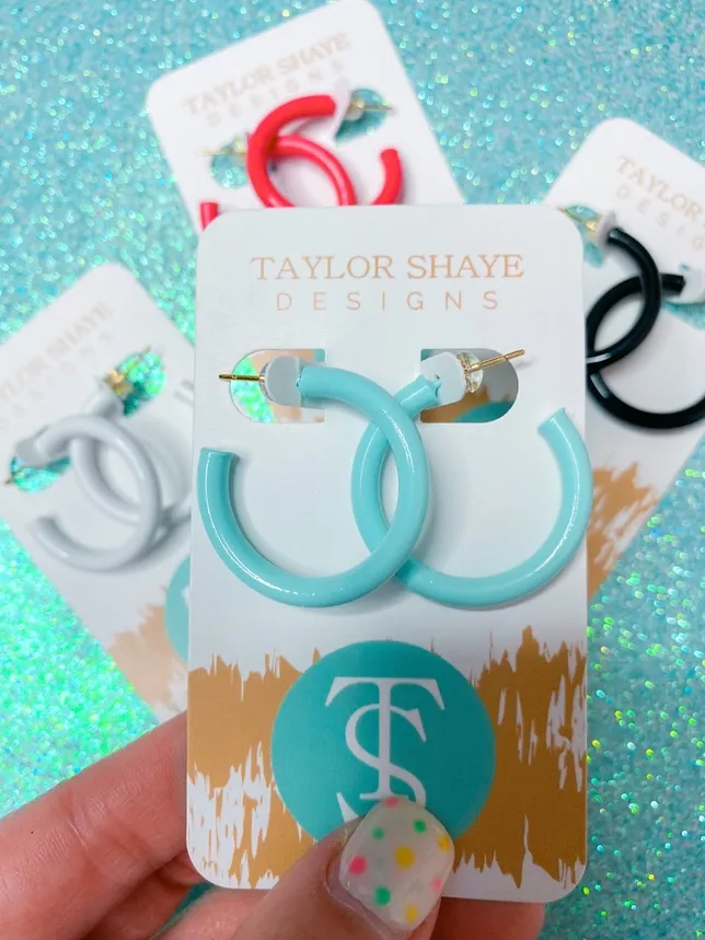 Colorful Enamel Hoops-Aqua Blue