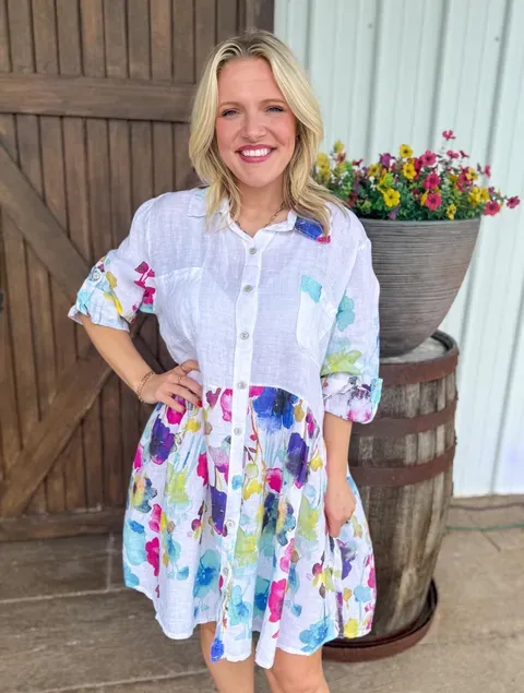 VG Printed White Short Dress