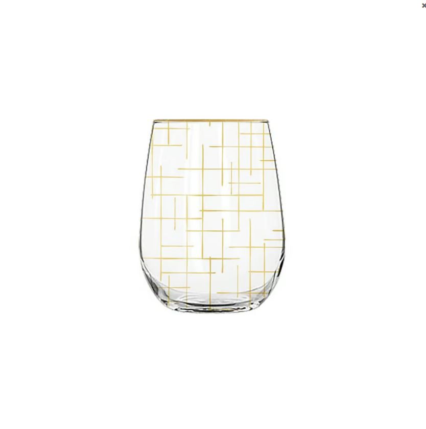 Glass Stemless Wine Gold Hatch