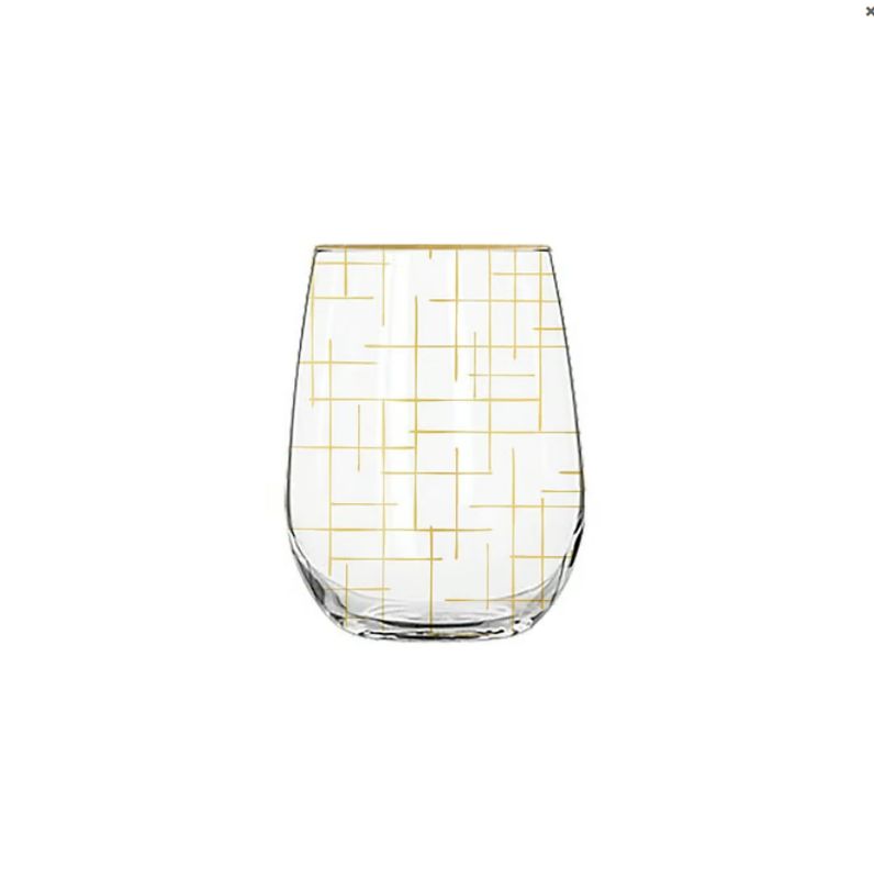 Glass Stemless Wine Gold Hatch