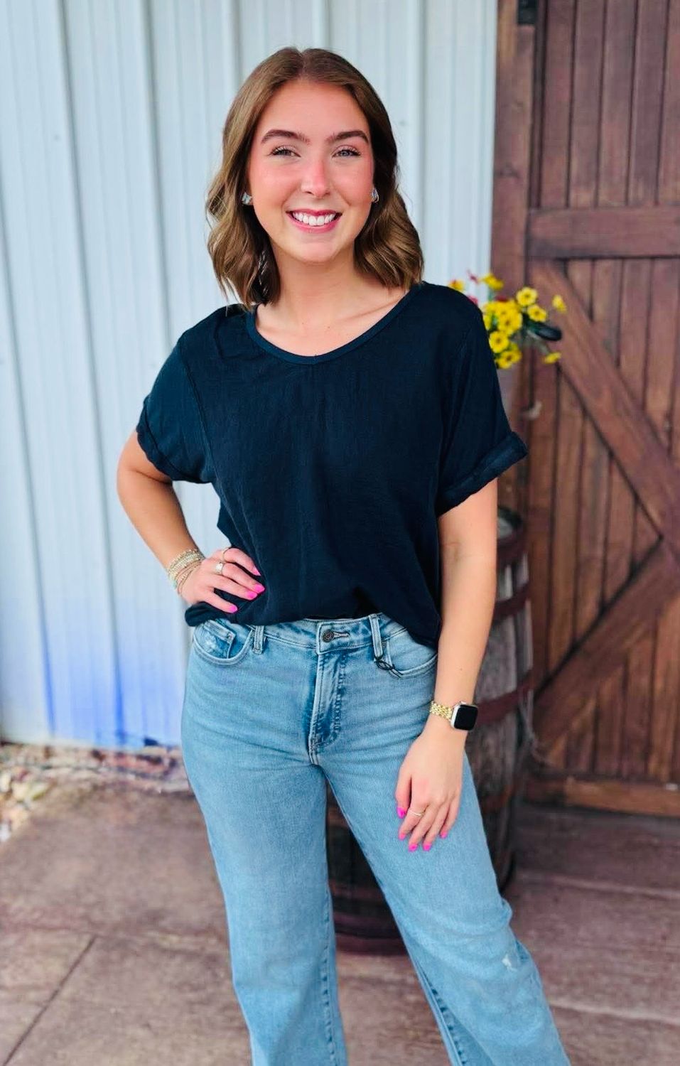 VG Navy V-Neck Top