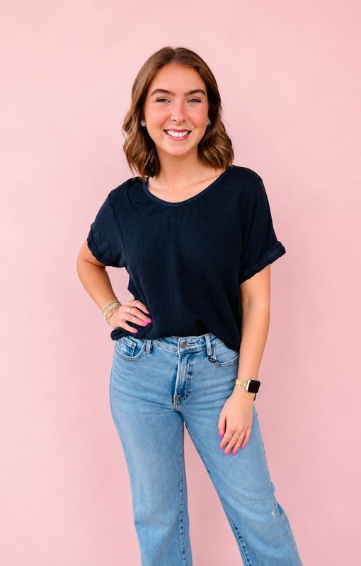 VG Navy V-Neck Top