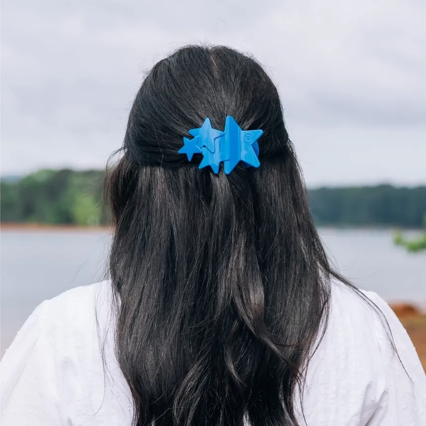 Blue Shooting Star Med Flat Hair Clip