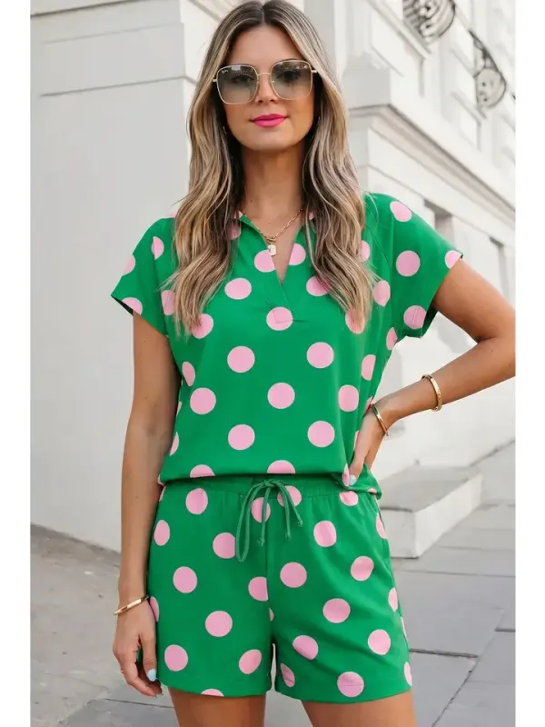 Polka Dot V Neck Set