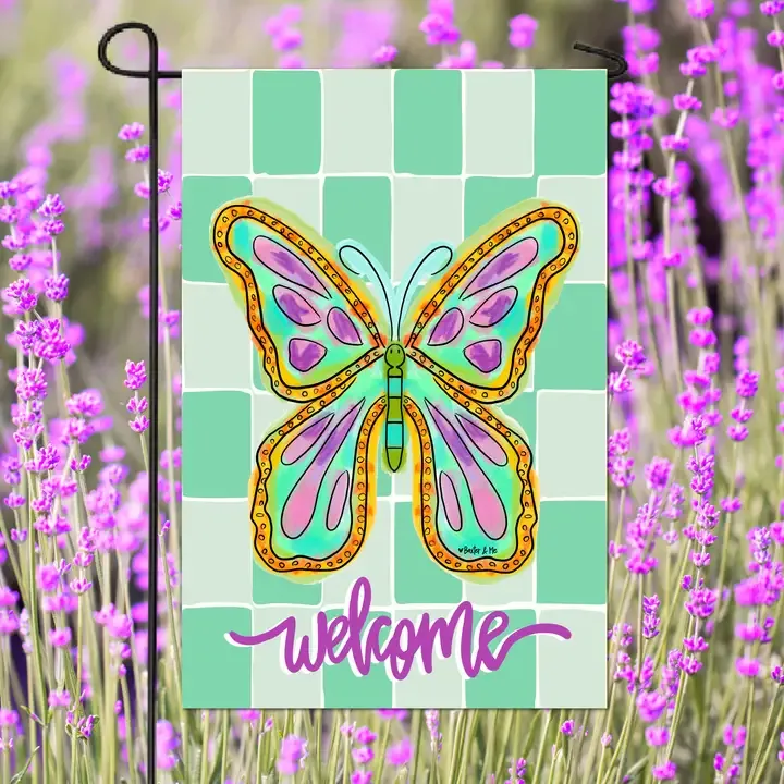 VG Checkered Butterfly Garden Flag