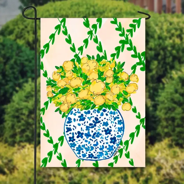 VG Yellow Floral in Blue Willow Flag
