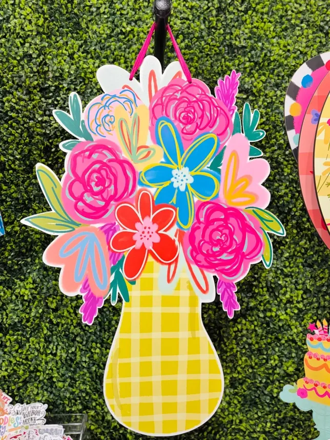 Neon Floral Vase Door Hanger