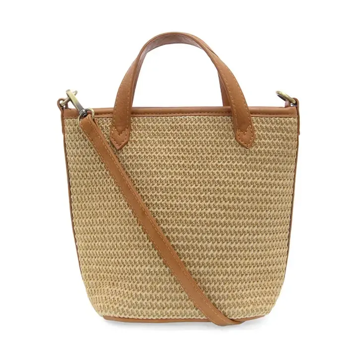VG Natural Straw Mini Bucket Crossbody-Natural