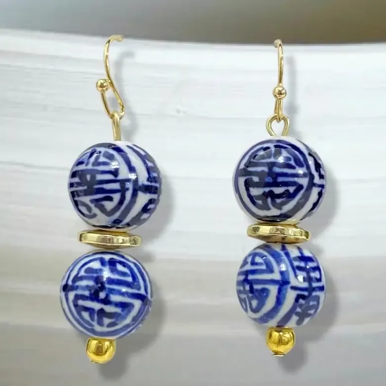 Blue &amp; White Chinoiserie Earrings