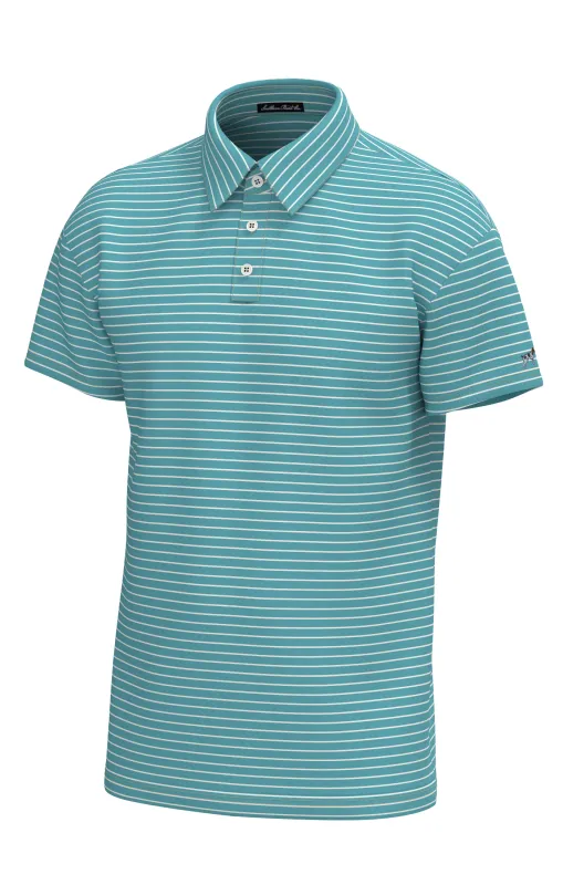 Horizon Stripe Perf Polo-Coastal Water White