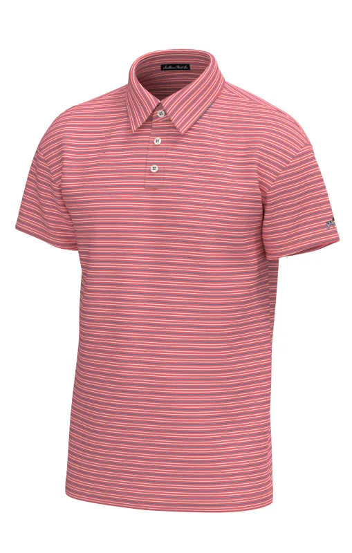 Bayside Stripe Perf Polo-Coral White