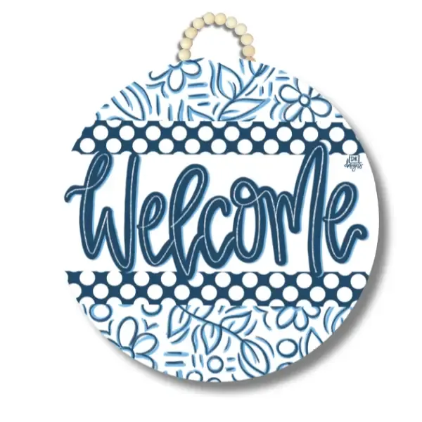Blue &amp; White Circle Welcome Door Hanger