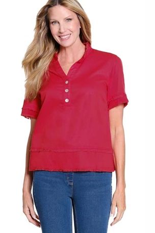 Fiery Red Button Front Top