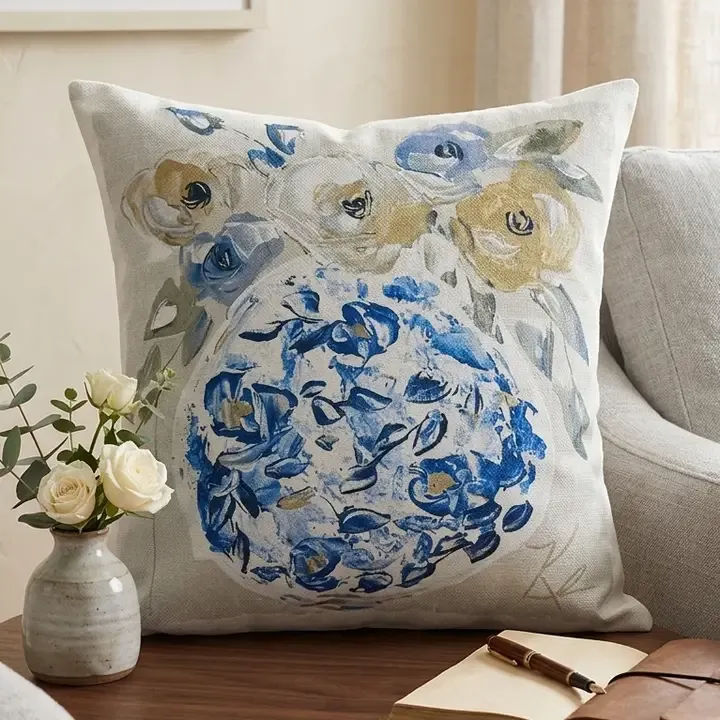 VG Antique Blue Bloom Square Pillow