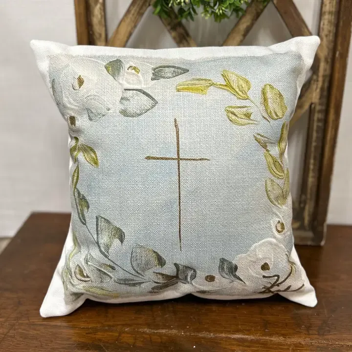 VG Cross White Flowers Pillow