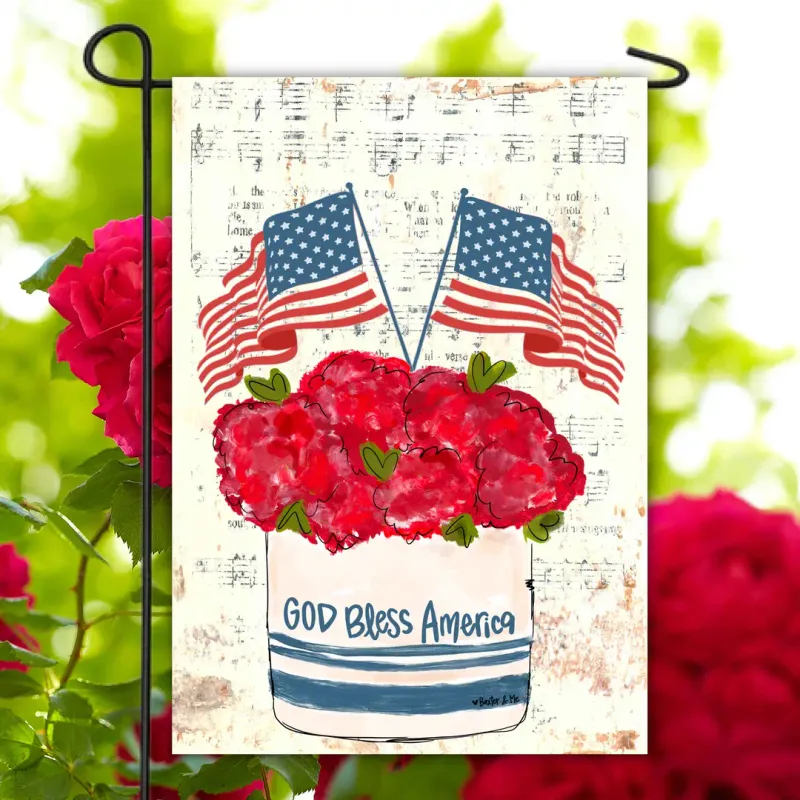 VG God Bless America Floral Garden Flag