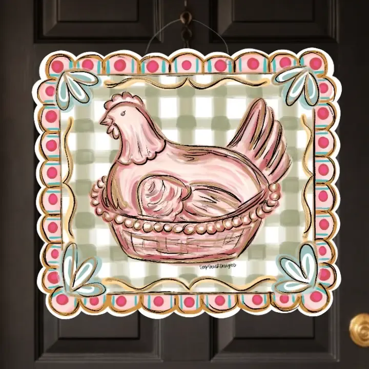 VG Hen on Nest Door Hanger