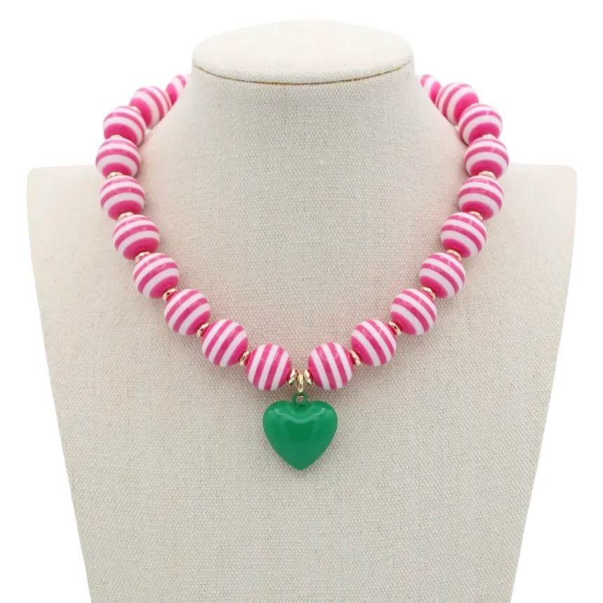 Cabana Stripe Necklace-Fuchsia/Green