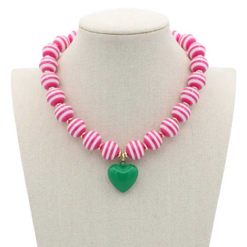 Cabana Stripe Necklace-Fuchsia/Green