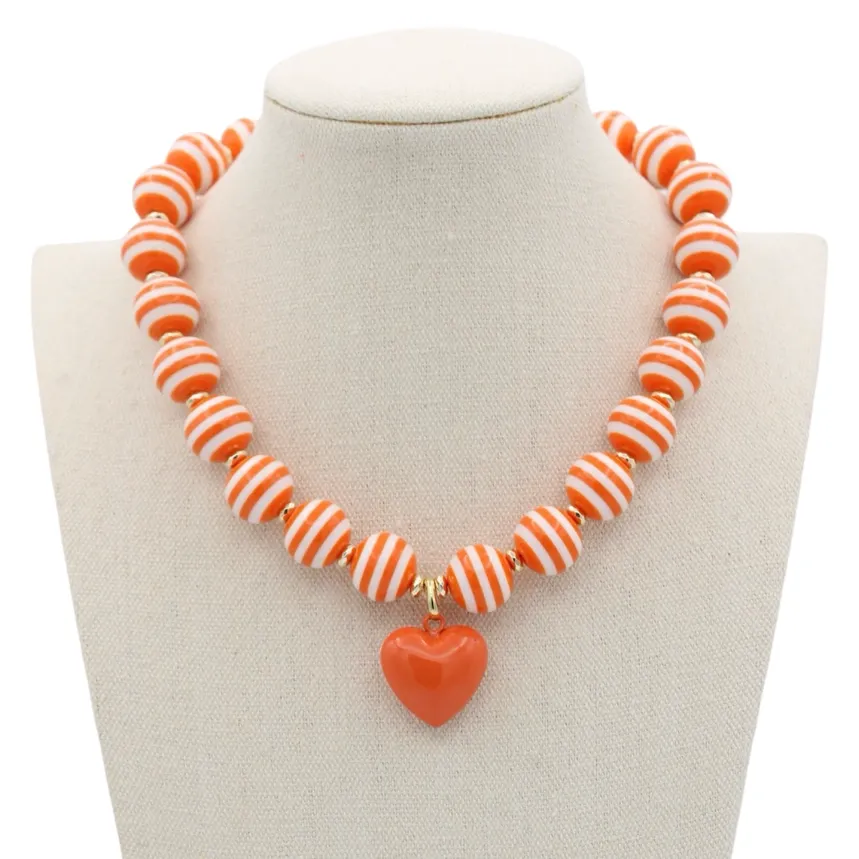 Cabana Stripe Necklace-Orange