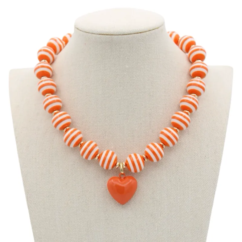 Cabana Stripe Necklace-Orange