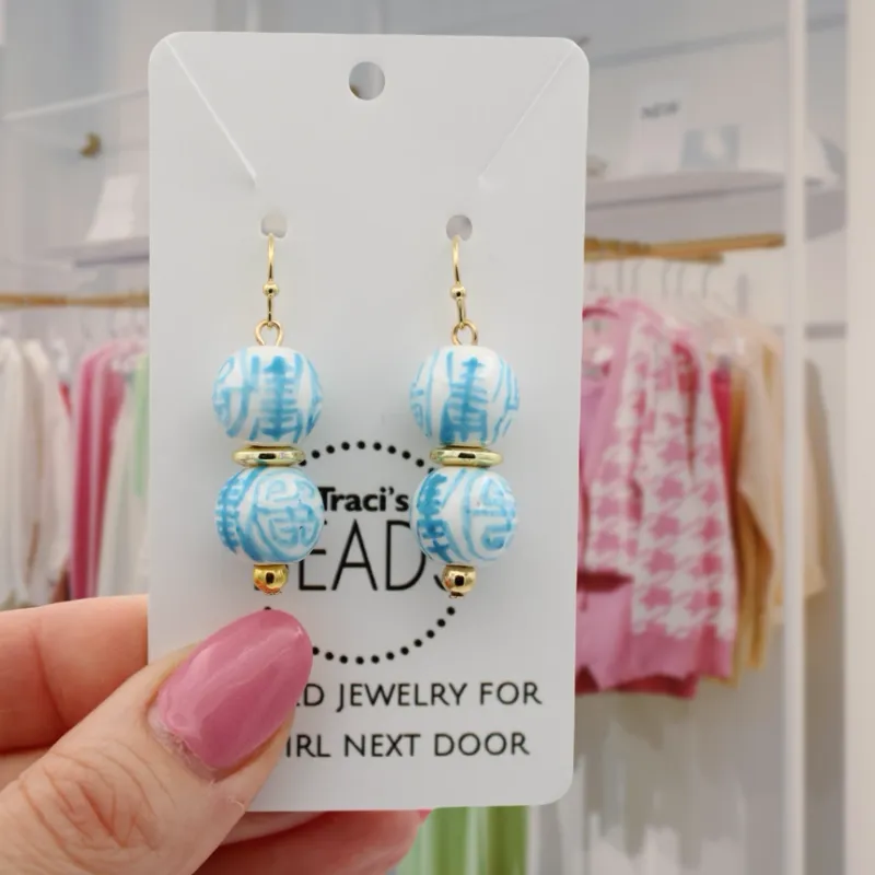 Chinoiserie Earrings-Pale Blue