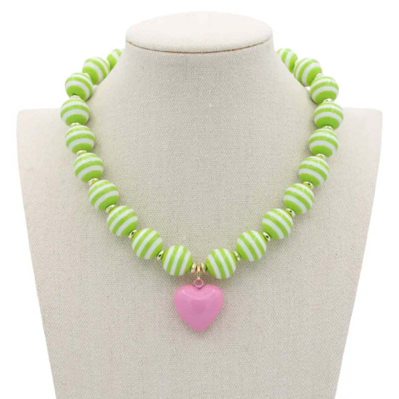 Cabana Stripe Necklace-Lime/Pink