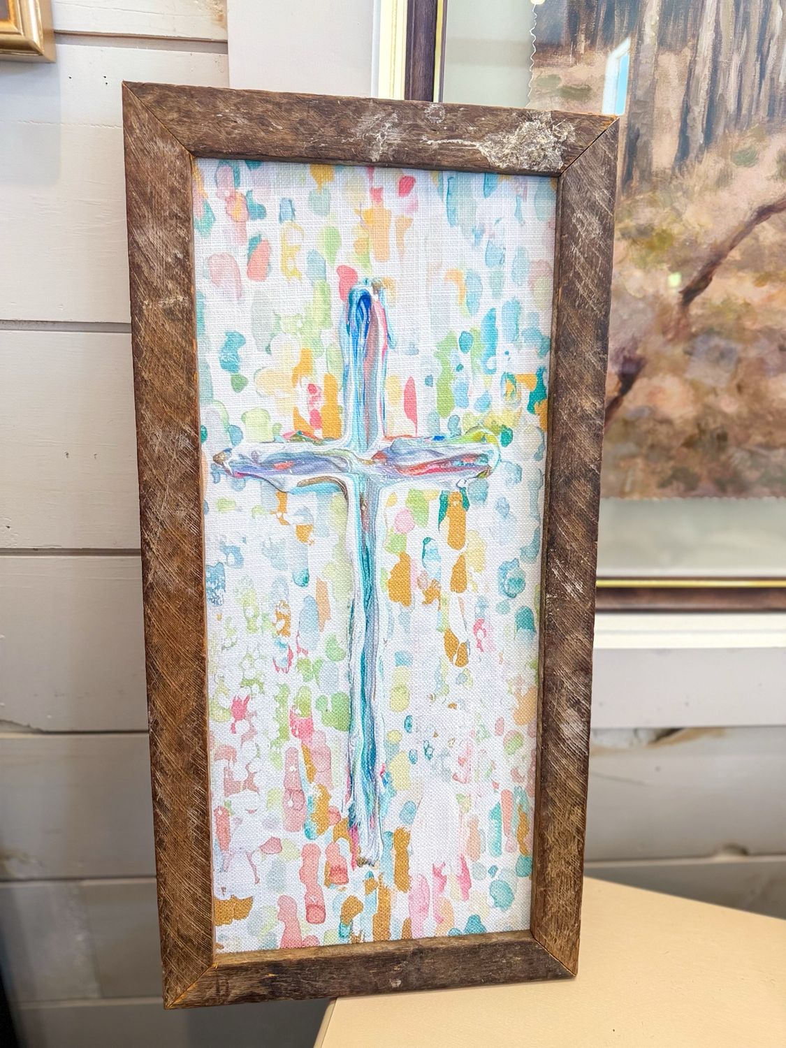 VG GA Watercolor Cross Framed Art 12x24