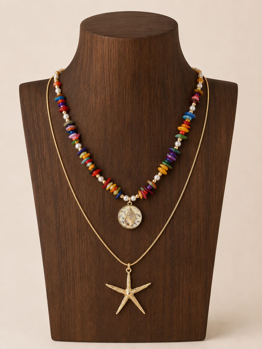 Starfish &amp; Beaded Shell Necklace Set