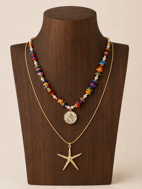 Starfish &amp; Beaded Shell Necklace Set