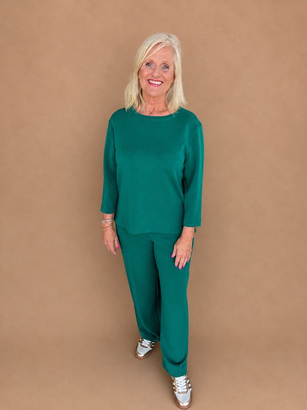 Deep Green Wide Leg Knit Pant