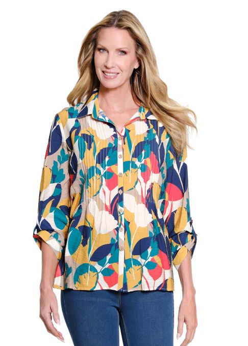 Multi Print Cinched Woven Shirt