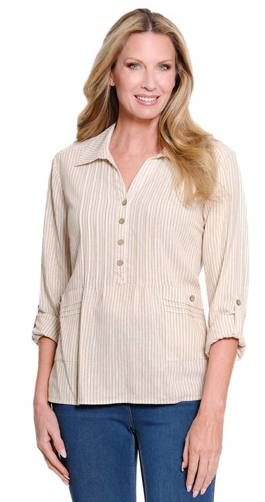 Almond Multituck Hi-Lo Woven Shirt
