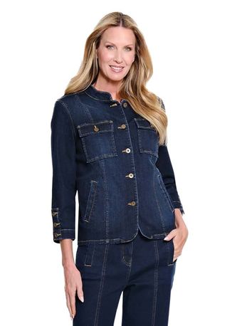 Mid Indigo Button Front Woven Jacket