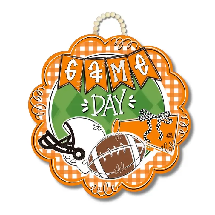 Orange &amp; White Game Day Scallop Door Hanger