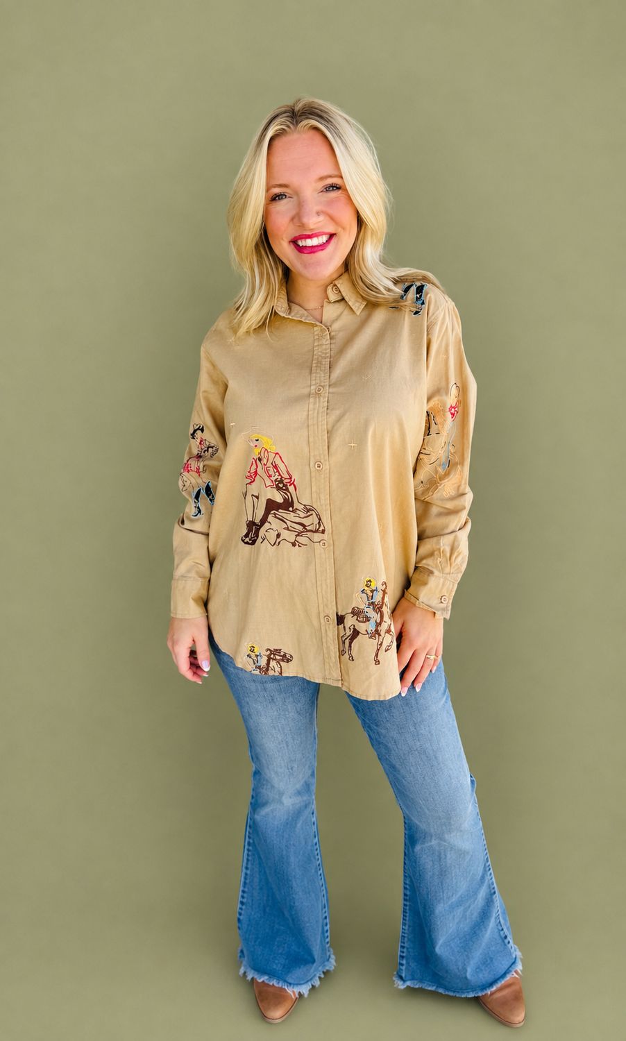 Embroidered Western Cowgirl Button Up