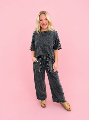 Ashed Black Studded Pant