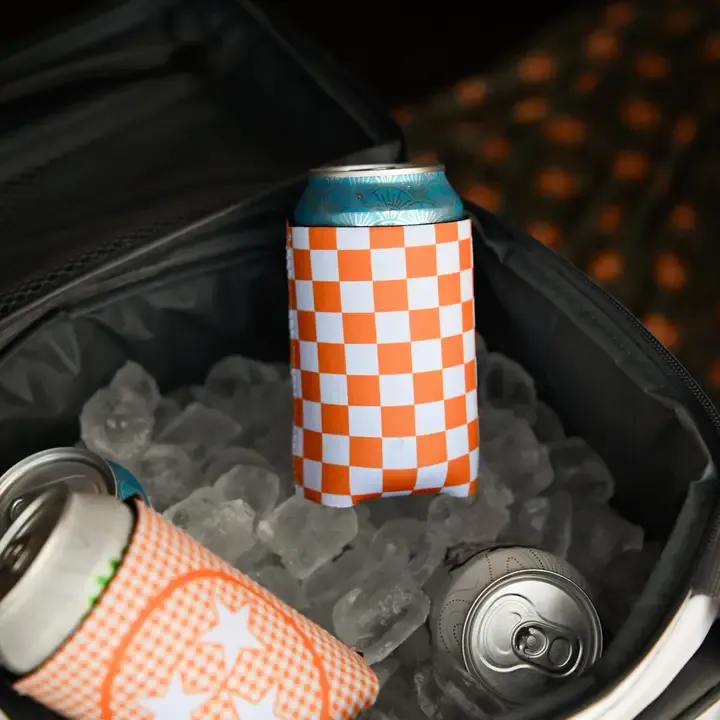 VG Orange White Checkered Can Cooler