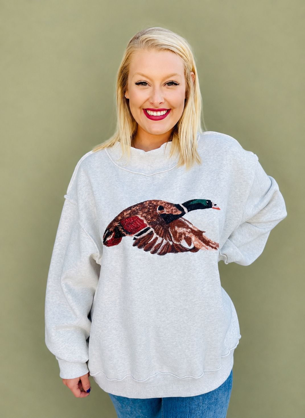Mallard Embroidered Mock-Neck