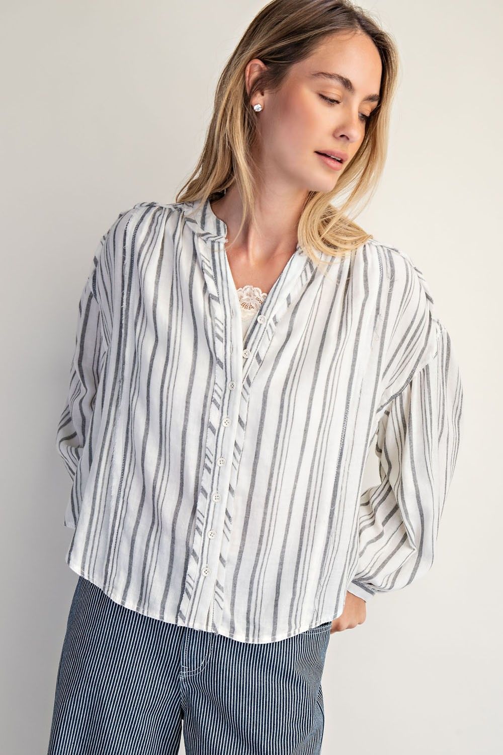 Black Stripe Double Cloth Shirt