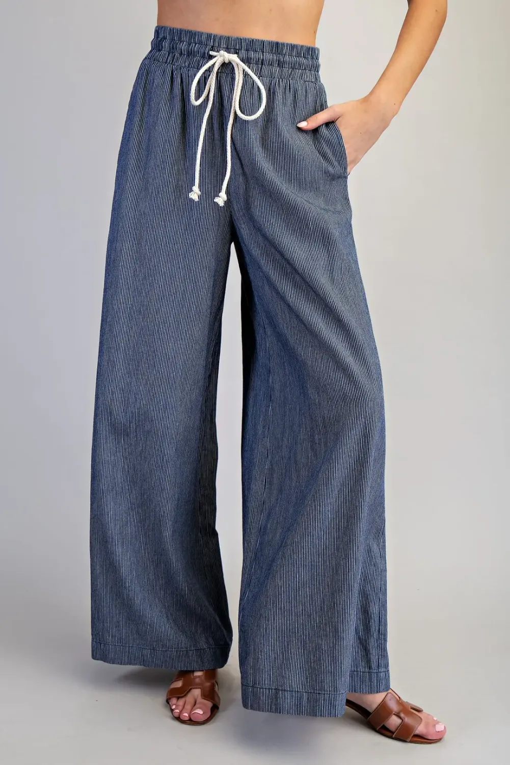 Washed Pinstripe Wide Leg Pant