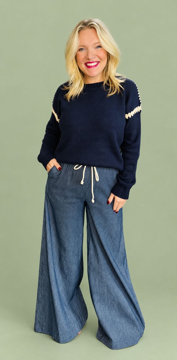 Washed Pinstripe Wide Leg Pant