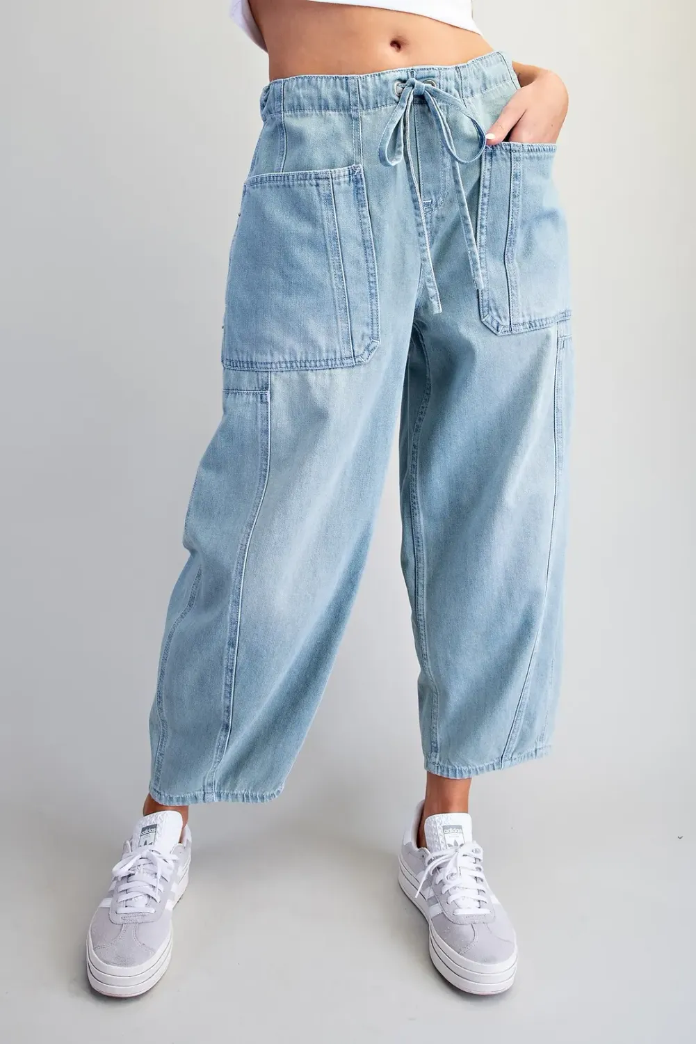 Denim Tie Front Wide Leg Pant