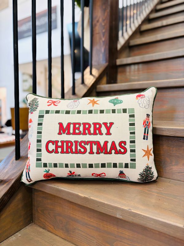 Green Stripe Nutcrackers Pillow + Piping