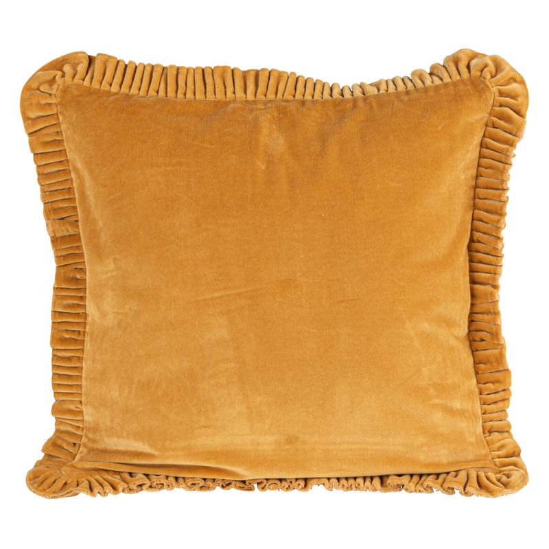 20" Sq Cotton Velvet Pillow W Ruffled Trim-Mustard