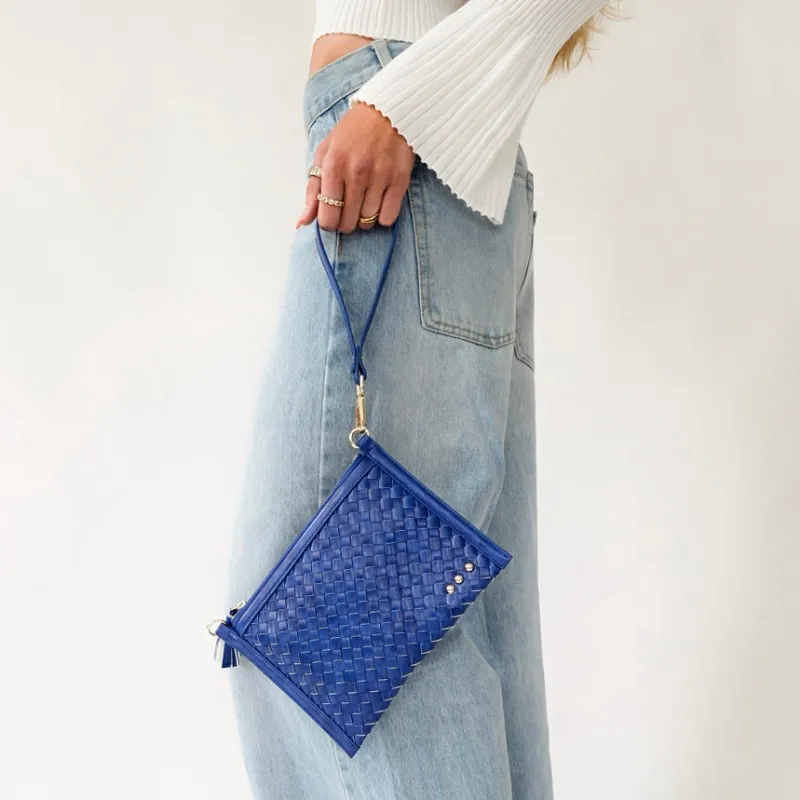 RM Denim Blue Veda Woven Crossbody &amp; Clutch Bag