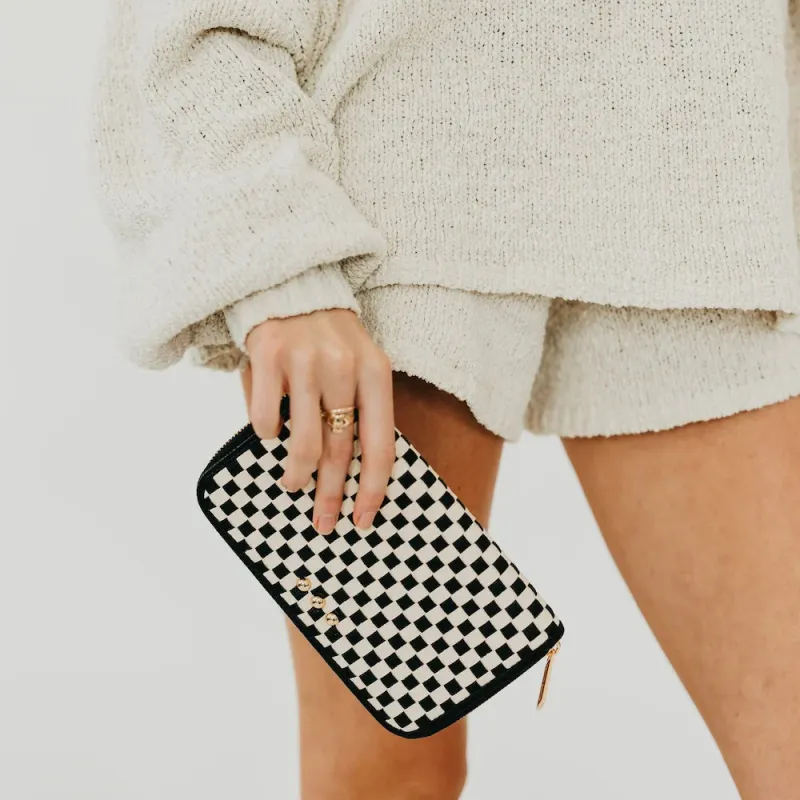 RM Checkered Black Lenni Large Zip Woven Wallet