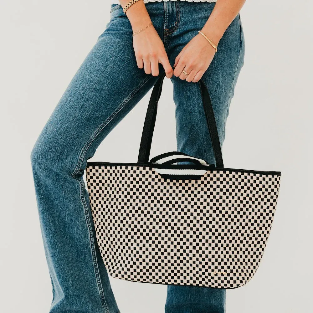 RM Checkered Black Woven Tiffany Organizer Tote Bag