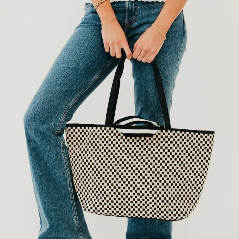 RM Checkered Black Woven Tiffany Organizer Tote Bag